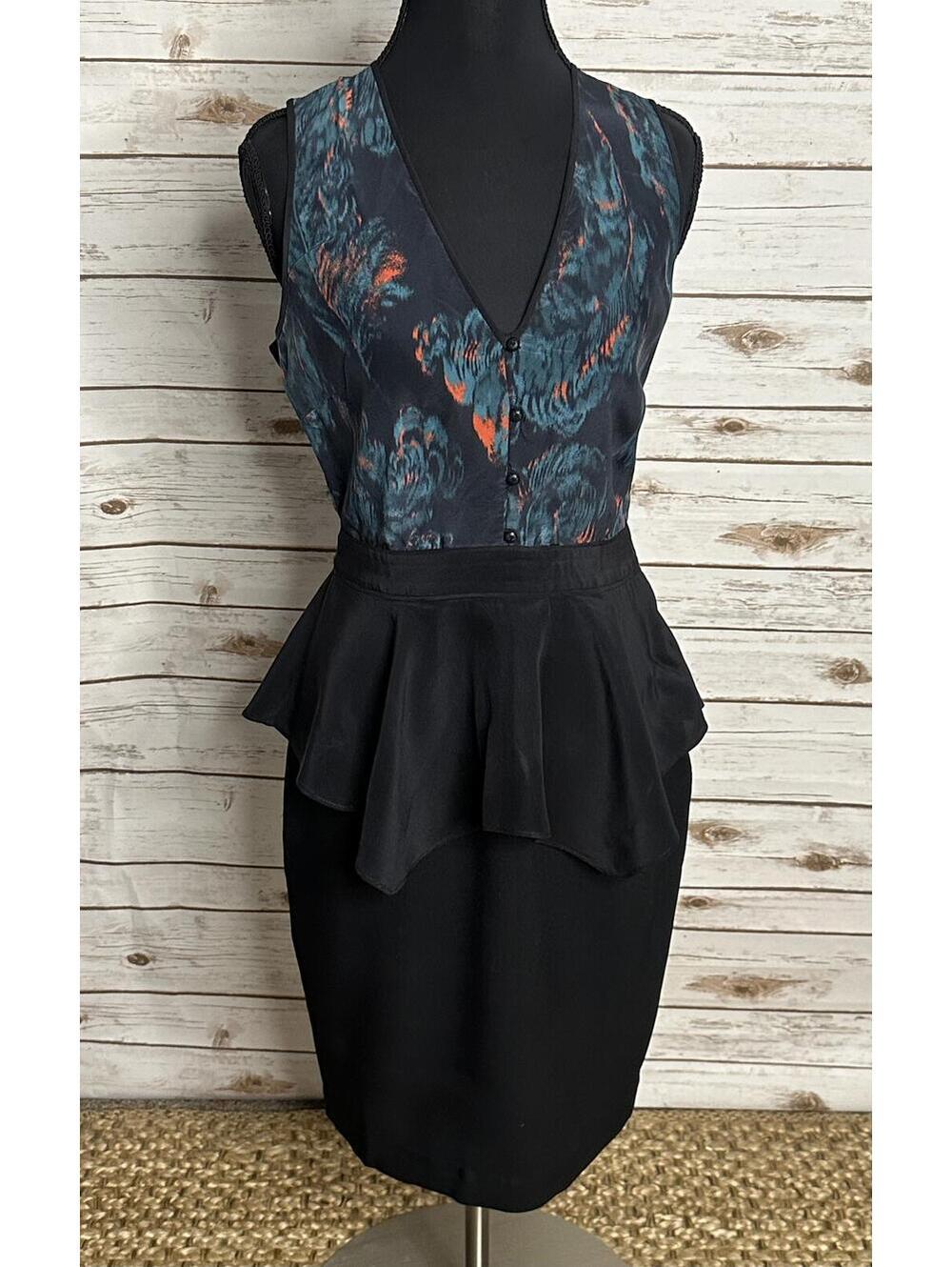 Marchesa Voyage silk peplum midi sheath dress Size 2 black